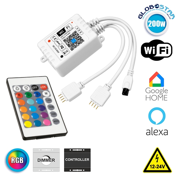 Wi-Fi RGB Controller Dimmer με Τηλεχειριστήριο IR και 2 Εξόδους Globostar 100W/200W – 73411