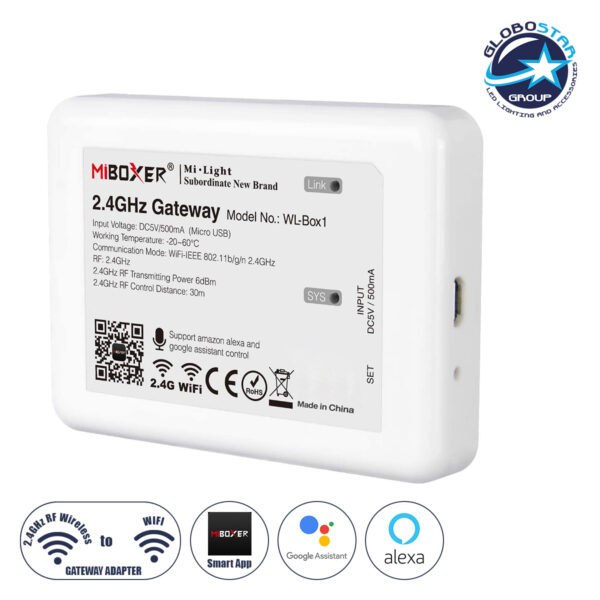 GloboStar® 73423 Mi-Light MiBOXER WL-Box1 – Smart 2.4GHz Gateway Bridge to WiFi-IEEE 802.11b/g/n DC 5V / 500mA