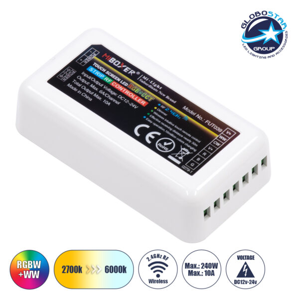 GloboStar® 73433 Mi-Light MiBOXER FUT039 – Ασύρματος RF 2.4GHz 433MHz RGBW+WW LED Strip Controller DC 12V-24V Max 10A