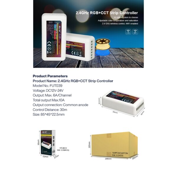 GloboStar® 73433 Mi-Light MiBOXER FUT039 – Ασύρματος RF 2.4GHz 433MHz RGBW+WW LED Strip Controller DC 12V-24V Max 10A