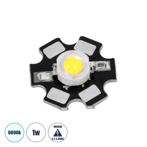 GloboStar® 73740 High Power Star LED – Υψηλής Ισχύος Star LED 1W DC 3.2V Ψυχρό Λευκό 6000K Φ2 x Υ0.6cm – 2 Χρόνια Εγγύηση