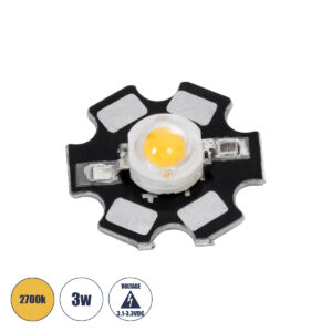 GloboStar® 73744 High Power Star LED – Υψηλής Ισχύος Star LED 3W DC 3.2V Θερμό Λευκό 2700K Φ2 x Υ0.6cm – 2 Χρόνια Εγγύηση