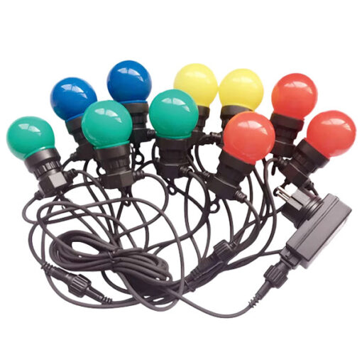 Αδιάβροχο φωτιστικό γιρλάντα 5m με 10 λάμπες Πολύχρωμες RGB+Κίτρινο 24V V-TAC – 7435