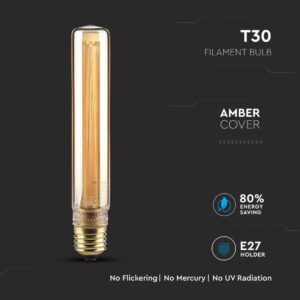 LED Λάμπα E27 T30 19cm 2W Filament Amber V-TAC 300° 65lm Θερμό Λευκό 1800Κ – 217473