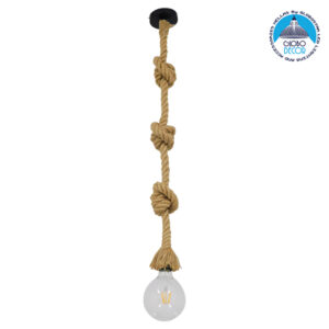 GloboStar® ROPE 01018 Vintage Industrial Κρεμαστό Φωτιστικό Οροφής Μονόφωτο 1 x E27 με 2 μέτρα Μπεζ Σχοινί Φ3.5 x Y200cm
