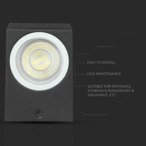 Αδιάβροχος τετράγωνος φωτιστικός τοίχου LED, μαύρο χρώμα, εύκολη εγκατάσταση, ιδανικό για διαδρόμους.