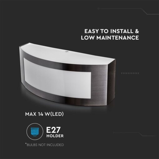 Φωτιστικό τοίχου E27 χωρίς λαμπτήρες, έως 14W LED, ανοξείδωτο, εύκολη τοποθέτηση, χαμηλή συντήρηση.