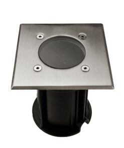Φωτιστικό εδάφους inox τετράγωνο, ιδανικό για εξωτερικούς χώρους, ανθεκτικό στις καιρικές συνθήκες.