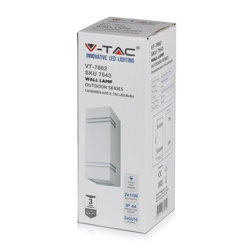 Φωτιστικό Τοίχου 2xGU10 Τετράγωνο V-TAC Λευκό IP44 – 7543