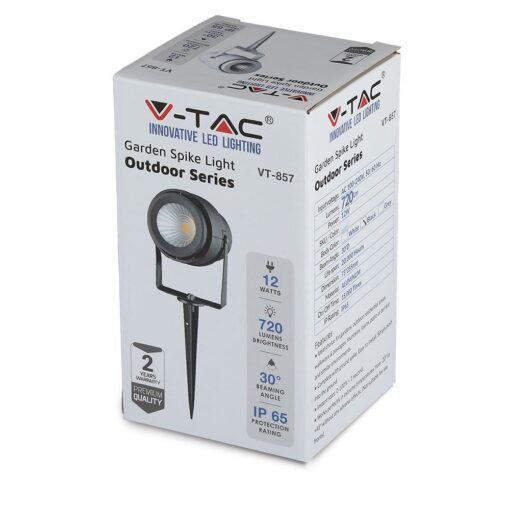 Φωτιστικό Κήπου Καρφί LED 12W Μαύρο V-TAC Αδιάβροχο IP65 Θερμό 3000K – 217544