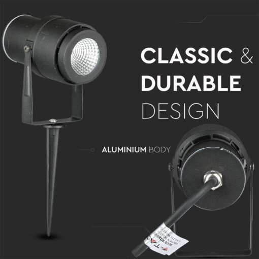 Φωτιστικό Κήπου Καρφί LED 12W Μαύρο V-TAC Αδιάβροχο IP65 Θερμό 3000K – 217544