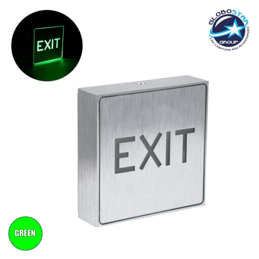 GloboStar® SENSATI 75650 Φωτιστικό Τοίχου Ένδειξης EXIT LED 1W AC 220-240V IP20 – Σώμα Αλουμινίου – Μ11 x Π11 x Υ3cm – Πράσινο