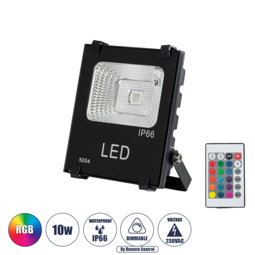 GloboStar® MULTICOLOR 75600 Επαγγελματικός Προβολέας LED 10W 650lm 120° AC 220-240V Αδιάβροχος IP66 με Ασύρματο Χειριστήριο IR – RGB – Μ11 x Π4 x Υ13.5cm – 3 Χρόνια Εγγύηση