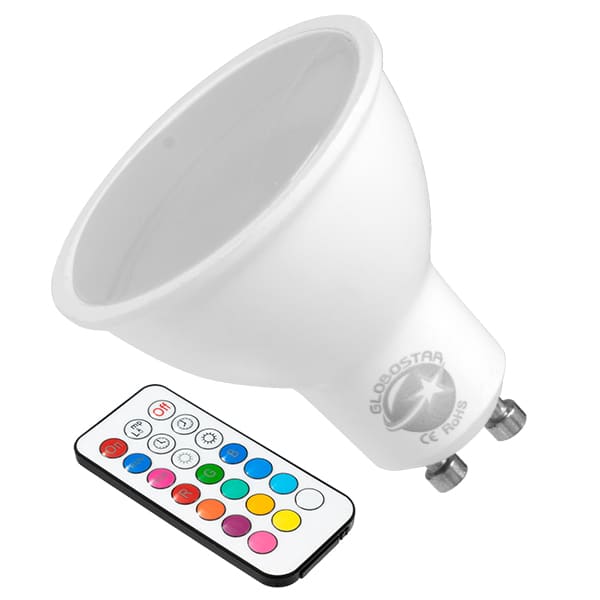GloboStar® 76067 Λάμπα LED Σποτ GU10 6W 230V 400lm 180° με Ασύρματο Χειριστήριο RGB & Θερμό Λευκό 3000k