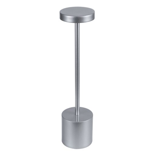 GloboStar® JOJO 76521 Μοντέρνο Επιτραπέζιο Φωτιστικό Πορτατίφ LED 1.5W 105lm 120° DC 5V Επαναφορτιζόμενο με Μπαταρία Li-ion 1800mAh – Διακόπτη Αφής με 3 Εναλλαγές Φωτισμού CCT Θερμό – Φυσικό – Ψυχρό 1500K – 4500K – 6000K Dimmable – D8 x H34cm – Ασημί