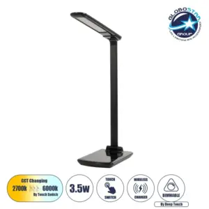 GloboStar® WASP 76533 Μοντέρνο Φωτιστικό Γραφείου Ροζ LED 10 Watt 1000lm DC 5V Αφής & Καλώδιο Τροφοδοσίας USB με Ασύρματη Φόρτιση – Wireless Charger – CCT Θερμό Λευκό 2700K – Φυσικό Λευκό 4500K – Ψυχρό Λευκό 6000K Dimmable