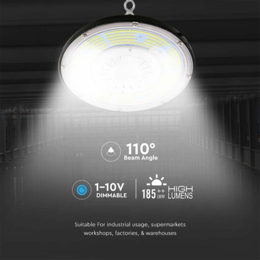 LED Καμπάνα 100W Dimmable V-TAC Pro Μαύρη 18500lm Φυσικό Λευκό 4000K IP65 – 7655