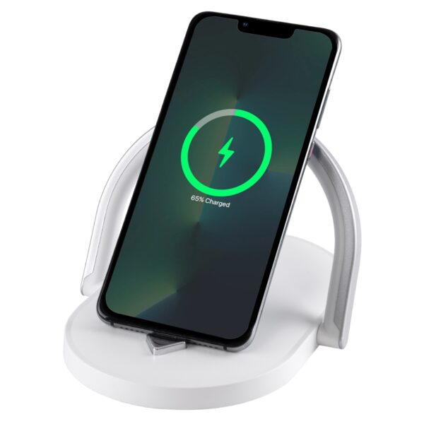 GloboStar® ECLIPSE 76559 Μοντέρνο Επιτραπέζιο Φωτιστικό Πορτατίφ LED 15W 1200lm 180° AC 230V – με Ασύρματη Φόρτιση – Wireless Charger – Διακόπτη Αφής με 3 Εντάσεις Φωτισμού Φυσικό Λευκό 4500K Dimmable – Μ17 x Π13 x Υ10 – Λευκό