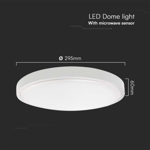 18W LED Dome Light Round Microwave Sensor White Frame 6500K IP44  V-TAC – 76611