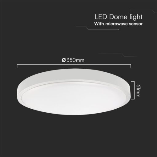 24W LED Πλαφονιέρα Στρογγυλή Φ350 Λευκή με Ανιχνευτή Κίνησης SAMSUNG Chip 2500lm 3000K IP44 V-TAC – 76621-24
