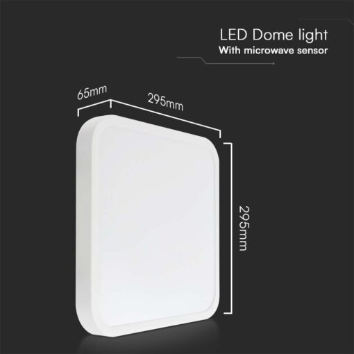 18W LED Πλαφονιέρα Τετράγωνη 30×30 Λευκή με Ανιχνευτή Κίνησης SAMSUNG Chip 1830lm 4000K IP44 V-TAC – 76661-24