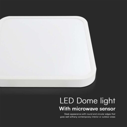 18W LED Πλαφονιέρα Τετράγωνη 30×30 Λευκή με Ανιχνευτή Κίνησης SAMSUNG Chip 1830lm 4000K IP44 V-TAC – 76661-24