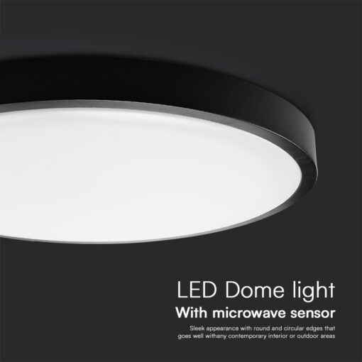 18W LED Πλαφονιέρα Στρογγυλή Φ300 Μαύρη με Ανιχνευτή Κίνησης SAMSUNG Chip 1830lm 4000K IP44 V-TAC – 76691-24