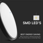 18W LED Πλαφονιέρα Στρογγυλή Φ300 Μαύρη με Ανιχνευτή Κίνησης SAMSUNG Chip 1830lm 4000K IP44 V-TAC – 76691-24