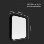 18W LED Πλαφονιέρα Τετράγωνη 30×30 Μαύρη με Ανιχνευτή Κίνησης SAMSUNG Chip 1830lm 4000K IP44 V-TAC – 76721-24