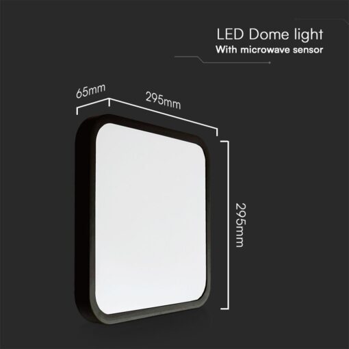 18W LED Πλαφονιέρα Τετράγωνη 30×30 Μαύρη με Ανιχνευτή Κίνησης SAMSUNG Chip 1830lm 4000K IP44 V-TAC – 76721-24