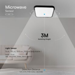 18W LED Πλαφονιέρα Τετράγωνη 30×30 Μαύρη με Ανιχνευτή Κίνησης SAMSUNG Chip 1830lm 4000K IP44 V-TAC – 76721-24