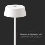 LED Επαναφορτιζόμενο Πορτατιφ 2W 3000Κ με Λευκό Σώμα  Dimmable  IP54 V-TAC – 7689