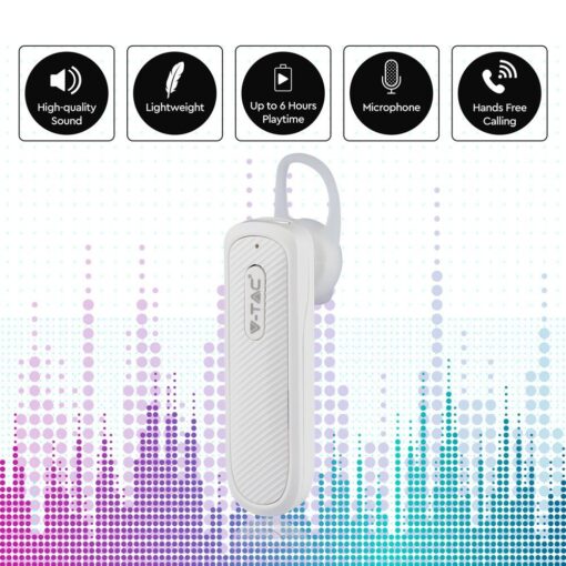 Ασύρματο Ακουστικό Bluetooth Handsfree V-TAC Λευκό – 7701