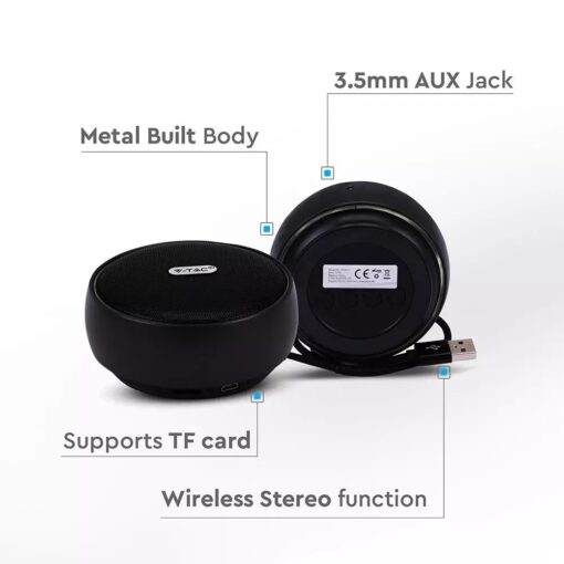 Mini Φορητό Ασύρματο Ηχείο 4W με Μικρόφωνο V-TAC Bluetooth Μαύρο – 7718