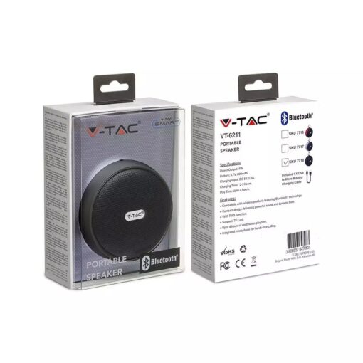 Mini Φορητό Ασύρματο Ηχείο 4W με Μικρόφωνο V-TAC Bluetooth Μαύρο – 7718