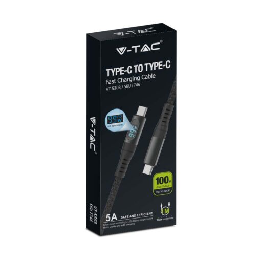 Καλώδιο Φόρτισης 100W 5A Type C 1m   V-TAC – 7746