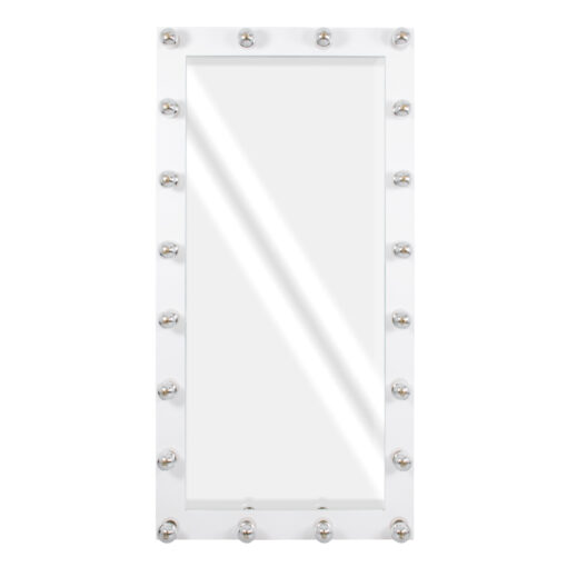 GloboStar® MAKEUP MIRROR-160×80-4 Μοντέρνος Καθρέπτης Μακιγιάζ με Πλαίσιο Φυσικού Ξύλου με Διακόπτη On/Off 20 x E27 AC220-240V – Μ80 x Π7 x Υ160cm – Λευκή Λάκα