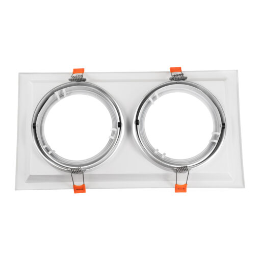 GloboStar® VITA 77854 Χωνευτό Κινούμενο Διπλό Τετράγωνο Σποτ Οροφής για Λάμπα AR111 – IP20 – Χυτό Αλουμίνιο – M33.5 x Π17.5 x Y5.5cm – Λευκό – 5 Χρόνια Εγγύηση