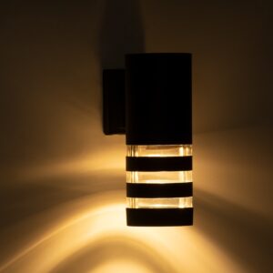 GloboStar® ORION 77882 Φωτιστικό Τοίχου – Απλίκα Αρχιτεκτονικού Φωτισμού Εσωτερικού/Εξωτερικού Χώρου Up or Down Μονόφωτο 1 x GU10 AC220-240V Αδιάβροχο IP65 – Σώμα Αλουμινίου & Tempered Glass – Μ9 x Π14.5 x Υ35.5cm – Μαύρο – 5 Years Warranty