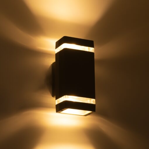 GloboStar® QUATRO 77895 Φωτιστικό Τοίχου – Απλίκα Αρχιτεκτονικού Φωτισμού Εσωτερικού/Εξωτερικού Χώρου Up & Down Δίφωτο 2 x GU10 AC220-240V Αδιάβροχο IP65 – Σώμα Αλουμινίου & Tempered Glass – Μ10.8 x Π10.5 x Υ25.5cm – Ασημί – 5 Years Warranty