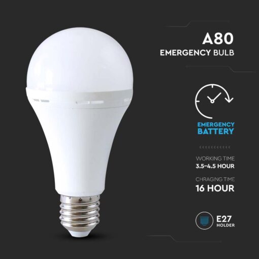 LED Λάμπα E27 12W Έκτακτης Ανάγκης 3 Ωρών V-TAC με Ενσωματωμένη Μπαταρία Φυσικό Λευκό 4000K – 7794