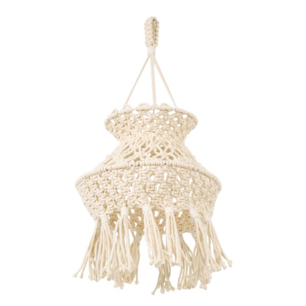 GloboStar® 36212 LIBYA Καπέλο Φωτιστικού Boho – Μακραμέ Πλεκτό Χειροποίητο Μπεζ Υφασμάτινο με Σχοινί Φ30 x Υ50cm