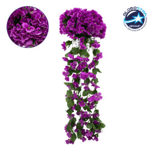 GloboStar® 78051 Τεχνητό Κρεμαστό Φυτό Διακοσμητικών Λουλουδιών με Βιολετί Φλόξ M30 x Υ80 x Π30cm