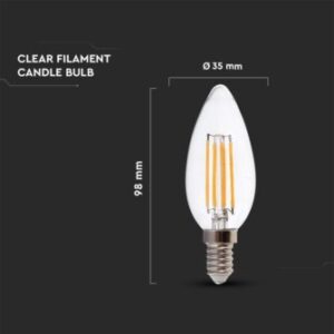 Λάμπα LED E14 κερί filament 5.5W φυσικό λευκό 4000K γυαλί διάφανο V-TAC – 7807