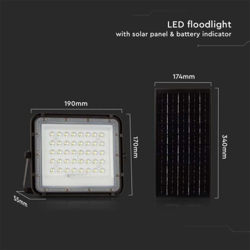V‑TAC 7824 Ηλιακός Προβολέας LED 4000K 800lm 6000mAh 10W Panel Τηλεχειριστήριο Μαύρο IP65