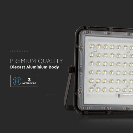 LED ηλιακός προβολέας 15W φυσικό λευκό 4000K με μαύρο σώμα και χειριστήριο V-TAC 7826