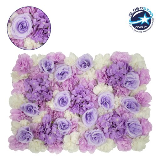 GloboStar® 78305 Συνθετικό Πάνελ Φυλλωσιάς – Κάθετος Κήπος Τριαντάφυλλο – Ορτανσία – Βιολέτα Μ60 x Υ40 x Π7cm