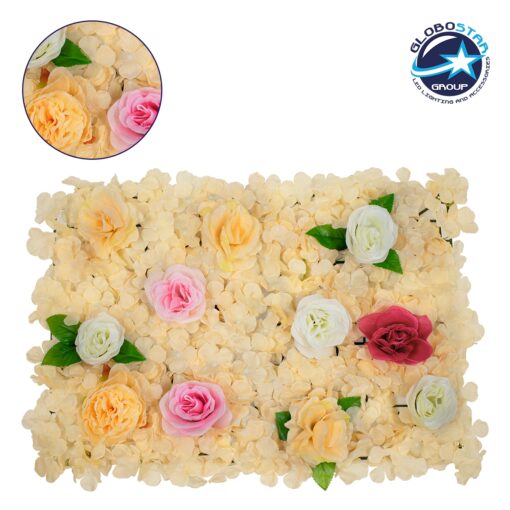 GloboStar® 78308 Συνθετικό Πάνελ Φυλλωσιάς – Κάθετος Κήπος Τριαντάφυλλο – Ορτανσία – Παιώνια Μ60 x Υ40 x Π7cm