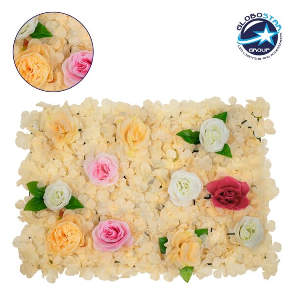 GloboStar® 78308 Συνθετικό Πάνελ Φυλλωσιάς – Κάθετος Κήπος Τριαντάφυλλο – Ορτανσία – Παιώνια Μ60 x Υ40 x Π7cm