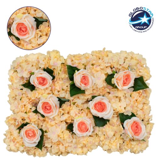 GloboStar® 78312 Συνθετικό Πάνελ Φυλλωσιάς – Κάθετος Κήπος Τριαντάφυλλο – Ορτανσία Μ60 x Υ40 x Π7cm